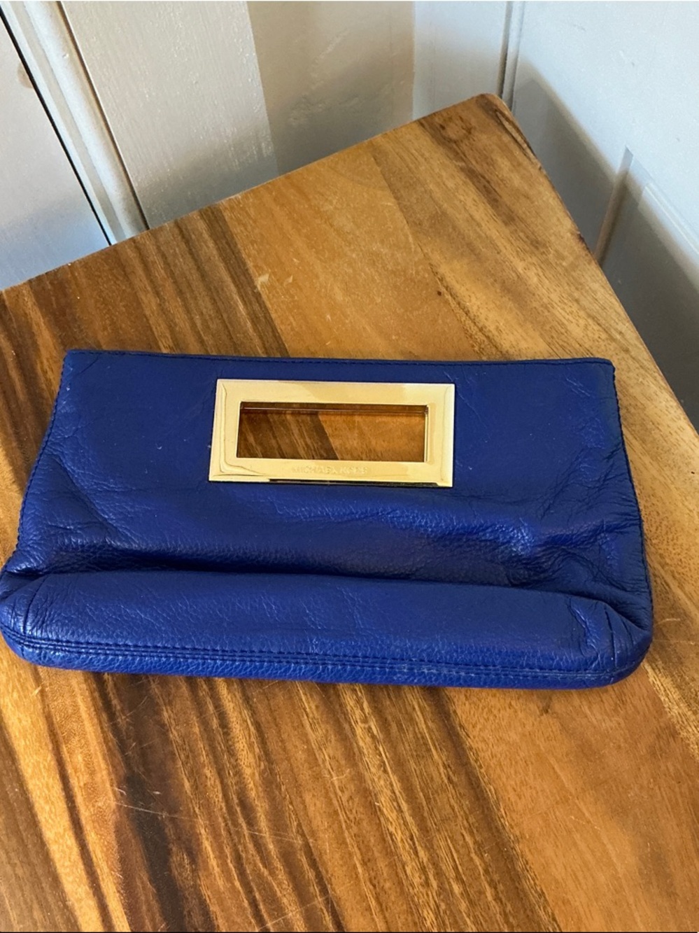 Michael Kors Royal Blue Leather Clutch with Gold Handle